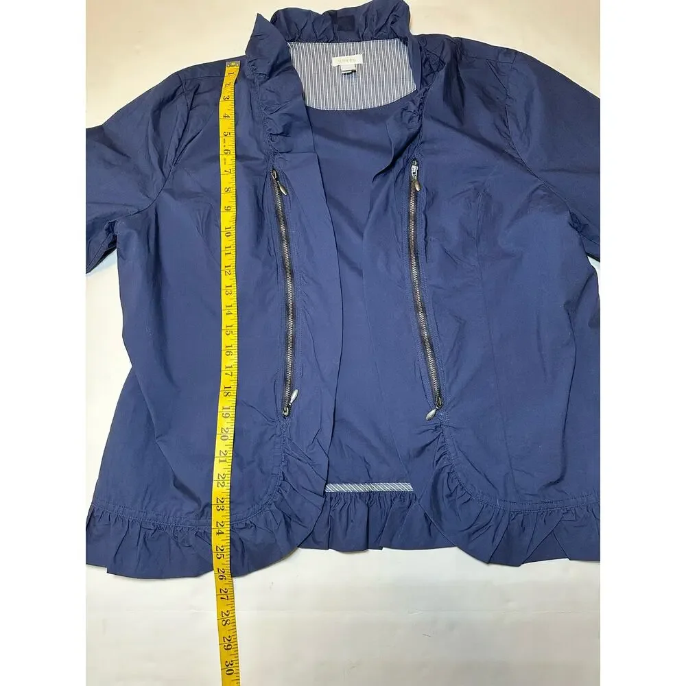Chicos Jacket Women’s Size 3 US XL Navy Blue Open Front Ruffle Zip Pockets - Picture 4 of 7